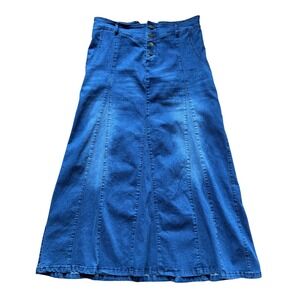 Jeanswear‎ Blue Denim Maxi Skirt – Button Front Stretch Denim Boho Y2K size 14